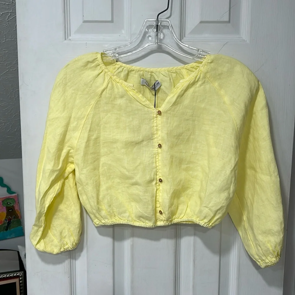 Zara girls NWT size 10 button down cropped linen shirt. - Picture 1 of 4